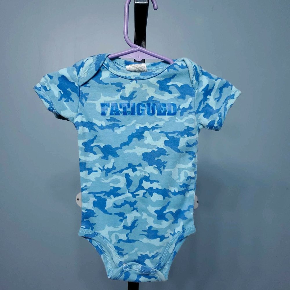 4/$10 Premier Baby Boys Blue Camo "Fatigued" Onesie |Size: 3-6M